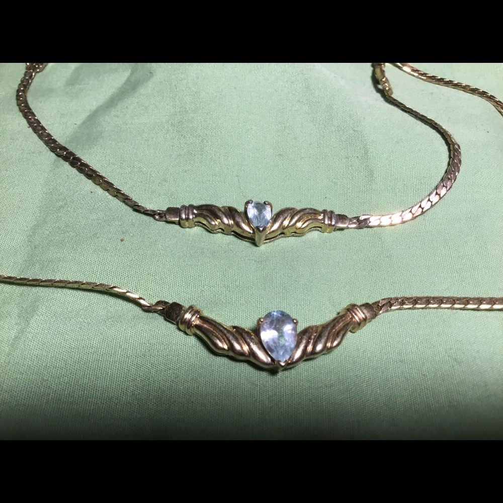 Blue stone angel wing necklace bracelet set